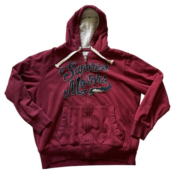 Roebuck & Co Superior Motors Maroon Sherpa Hoodie XXL  Distressed Lettering - Picture 1 of 8